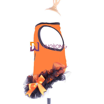 Satynowa wstążka Bow Halloween Pet Dress Round Neck Design Pumpkin Dog Dress