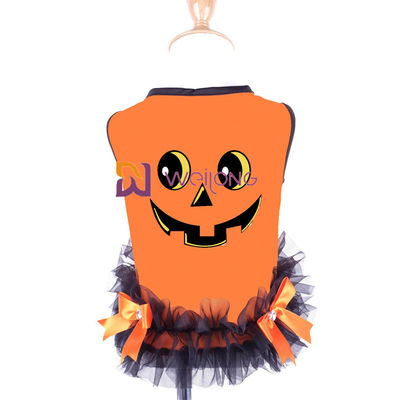Satynowa wstążka Bow Halloween Pet Dress Round Neck Design Pumpkin Dog Dress